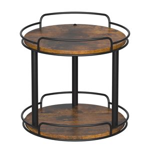 <b>Rotating</b> <b>Spice</b> <b>Rack</b> Double Layer Wooden Kitchen Storage Organizer With Iron Frame For Seasoning And Oil Bottles - Product Image 4