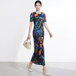 Vestido Midi de Mujer, Color Sólido, Cuello Alto, Tejido Plisado, Cintura Elástica, Sin Mangas, Casual, para Todas las Temporadas, Tallas Grandes - Product Image 4
