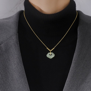 Longevity Lock Necklace Hetian Jade Pendant Gold Chain Women's Clavicle Jewelry Everyday Wear - Product Image 3