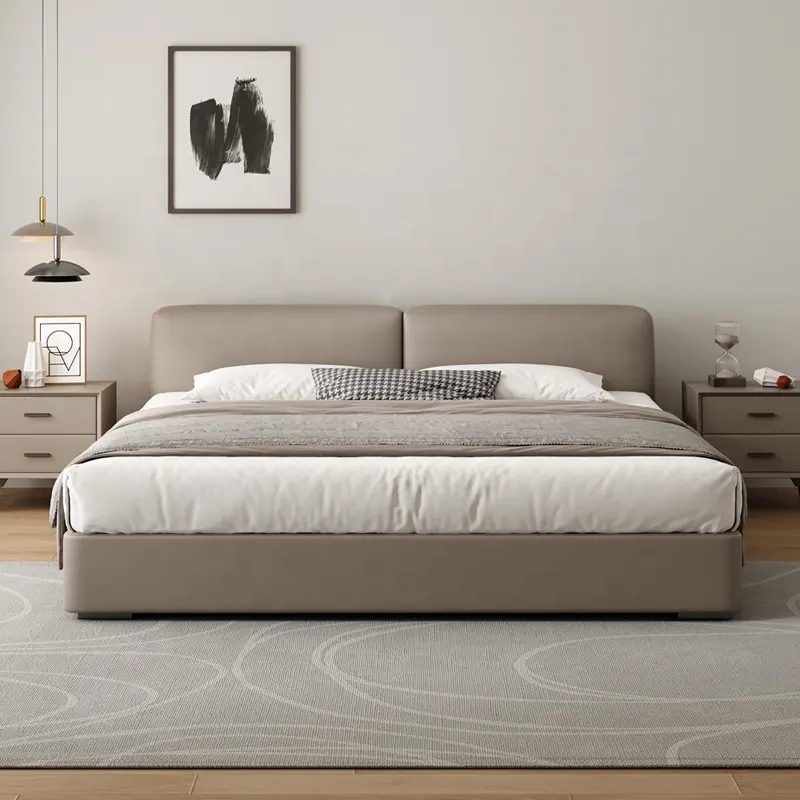 سرير منجد من الجلد بحجم كبير سرير عصري بإطار طري أثاث لغرفة النوم