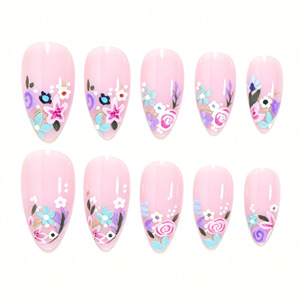 Uñas Postizas con Diseño Floral de Tortuga Marina, Cobertura Completa, 24 Piezas, Forma Almendrada, Pre-Diseñadas para Mujeres - Product Image 4
