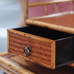 Bamboo Woven Three Layer Storage Shelf With Drawers For Living Room Neatening - Product Image 3