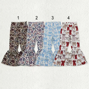 Pantalon évasé élastique à imprimé camouflage et nœud pour filles, taille haute, style yoga, printemps-automne, pour enfants et bébés filles, vente en gros - Product Image 1
