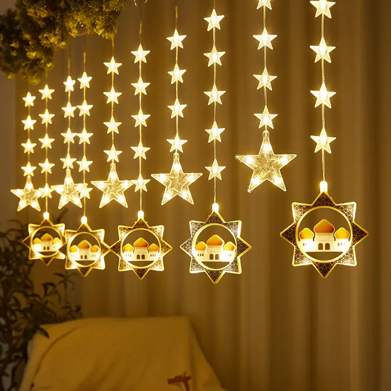 Twinkle Eid Mubarak suministros de decoración hogar Luna estrella Led cortina luz guirnalda islámica musulmana fiesta Ramadán regalos Luz