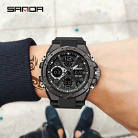Jam Tangan SANDA Analog Digital Dual Display Multifungsi Alarm Tahan Air 50M Quartz Sport Pria Pelajar ABS