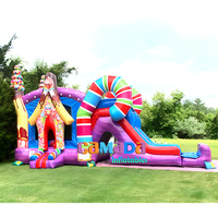 Château gonflable PVC rose en forme de requin bonbon, avec souffleur, pour enfants et adultes, idéal pour les fêtes et le plaisir