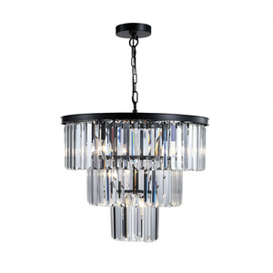 Lámpara de araña de cristal de 20 pulgadas y 3 niveles con marco de hierro negro, 7 luces colgantes para sala de estar y comedor - Product Image 1