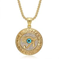 Collier Pendentif Hip Hop Géométrique Rune Yeux Bleus en Acier Inoxydable Étanche et Anti-ternissement pour Hommes