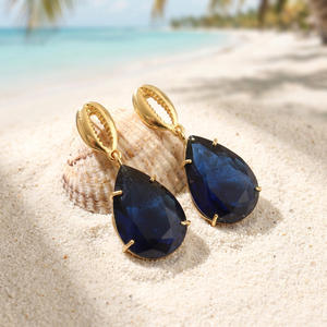 Best Selling Iolite Quartz Pear Shape <b>Drop</b> Earring Solid Brass Women's Fashion Jewelry 18k Gold Plated Cowrie Shell Stud Earring - Product Image 4