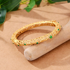 <span class=keywords><strong>Jade</strong></span> Natural Noble Consort Pulsera Chapado en oro Ice Yang Pulsera <span class=keywords><strong>de</strong></span> piedras preciosas verdes Flor filiforme antigua Pulsera <span class=keywords><strong>de</strong></span> estilo <span class=keywords><strong>chino</strong></span> - Product Image 5