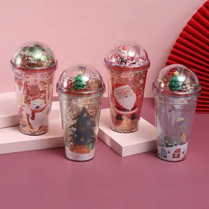 ترويجيات 17 أونصة لامعة مزدوجة الجدار شرب بهلوان خالي من بيسفا بلاستيك قابل لإعادة الاستخدام عيد الميلاد وقش