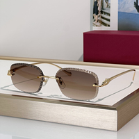Lunettes de soleil de luxe sans monture en métal doré, avec protection UV400 bleue taillée en diamant, pour l'extérieur, la plage et les voyages
