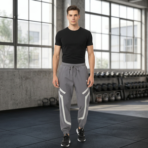 <b>Men's</b> Gray Lightweight Elastic Waist Joggers with Side Stripe Quick Dry Breathable Casual Track Pants Spring Wear - Product Image 6