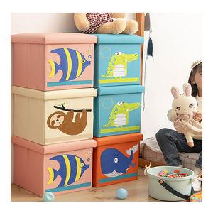 Hot New Cartoon Embroidered Leather Storage Box Kids Toy Storage Stool For Bedroom