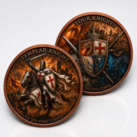 Pièce commémorative ronde en cuivre fin .999 de 1 oz, motif Chevalier Templier en relief, design de croisier, objet de collection, décoration, cadeau