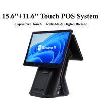 Sistem POS Layar Sentuh 15,6 Inci Grosir, All in One, Terminal Point of Sale Layar Ganda, Perangkat Keras POS Windows untuk Toko Retail