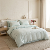 Parure de lit 4 pièces en jacquard gaufré 100 % coton respirant et lavé, luxe 200 fils, avec taies d'oreiller et drap pour la maison et l'hôtel