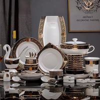 Service de table en céramique de luxe haut de gamme de style européen, 72 pièces, en porcelaine fine plaquée or, bols carrés