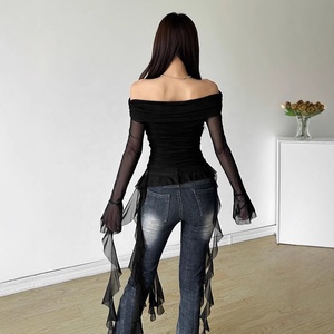 T-shirt da donna 2025 a manica lunga monospalla con cuciture a balze, stile dolce e piccante, vestibilità slim, modello Hot Girl - Product Image 2