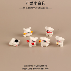Muschio Micro-paesaggio creativo simpatico cane bianco accessori per decorazione da <span class=keywords><strong>giardino</strong></span> Mini auto ornamenti da scrivania in resina artigianale - Product Image 3