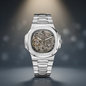PP Silver <b>Skeleton</b> Seikos Nh70 Movement Luxury Charm Sport Diver Analog 50 Bar Water Resistant Stainless Steel Leather Strap - Product Image 3