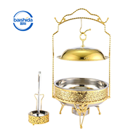 Chauffe-Plat de Luxe Style Arabe Doré 6L 8L avec Couvercle Suspendu Creux en Acier Inoxydable pour Hôtels et Buffets de Mariage