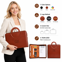 Porte-documents A4 en cuir avec fermeture éclair, poignée et calculatrice, personnalisable avec logo, en PU ciré de qualité supérieure, organisateur professionnel, vente en gros