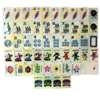 Jeu de tuiles de mahjong américain de luxe, 160 tuiles, motif Tie-Dye Jaune Soleil et Perle Grateful Dead, avec tapis de mahjong double face