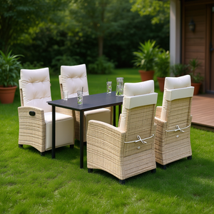 Ensemble de salle à manger de jardin en rotin beige 4 places, résistant aux intempéries, mobilier d'extérieur au design contemporain, structure en acier - Product Image 2