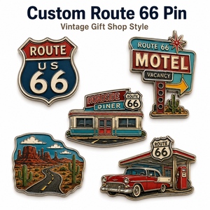 Souvenirs Route 66 personnalisés : Porte-clés, épingles de revers, badges, aimants de réfrigérateur en alliage de zinc avec cartes de support et logo pour les boutiques touristiques - Product Image 3