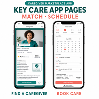 Développement d'une application de marché pour les aidants, Smart Caregiver Service, compatible iOS et Android, avec profils d'aidants et vérifications de fonds d'identité.
