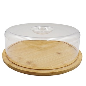 Tagliere Rotondo in Bambù con Coperchio Trasparente, Diametro 28 Cm, per Uso in Cucina - Product Image 1