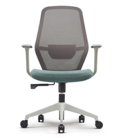 Chaise de bureau ergonomique pivotante avec support lombaire réglable, accoudoirs rembourrés, cadre en nylon blanc, siège de travail à roulettes