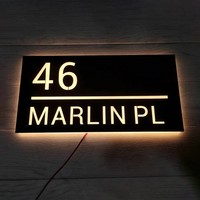 Plaque de numéro de maison en métal acrylique illuminée, plaque d'adresse personnalisée avec base en cristal noir