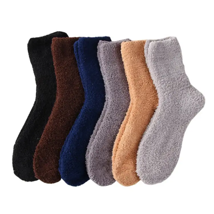 New Fashion Men's Athletic Socks Winter Warm Soft Crew Tube Style Thick Low Cut Floor Socks with Fuzzy Fluffy Print Pattern