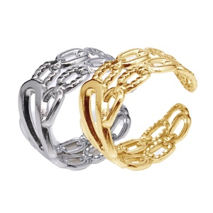 แหวนเปิดปรับขนาดได้ สแตนเลสสตีลเคลือบ PVD ทอง 18K คอลเลคชั่นสำหรับผู้หญิง |   ดีไซน์เรขาคณิต ลวดลายพื้นผิว และดีไซน์แบบโซ่ที่เป็นเอกลักษณ์ - Product Image 3