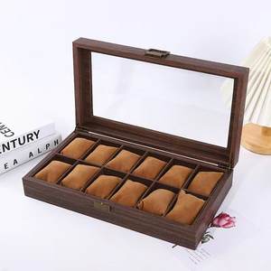 Ready to Ship High Quality Vintage <strong>Wood-Veneer</strong> Leather Watch Box Retro 2/3/6/10/12 Slots PU Watch Storage Case with Window - Product Image 5