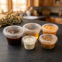 Gobelets à sauce jetables en PP de qualité alimentaire, imprimés sur mesure OEM, avec couvercles, mini-récipients transparents pour condiments, sauces, vinaigrettes