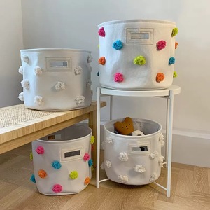 <span class=keywords><strong>Panier</strong></span> de rangement pour jouets en coton et lin, grande poubelle mignonne pour chambre d'enfant, <span class=keywords><strong>pompon</strong></span>, organisateur de jouets, petit <span class=keywords><strong>panier</strong></span> de rangement - Product Image 2