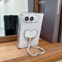 Étui de téléphone pour iPhone Duo avec effet miroir en forme de cœur, en PC, avec support, transparent, plissé, protection pour Apple 18 Duo