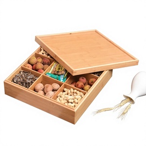 Boîte de rangement en bois avec couvercle, 6 compartiments pour noix, en-cas, organisation de la cuisine, fabriquée au Vietnam - Product Image 1