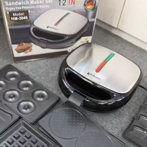 Machine à sandwich professionnelle 1000W 220V avec 12 plaques de cuisson différentes, gril multifonction pour le petit-déjeuner, pour l'Afrique - Product Image 2