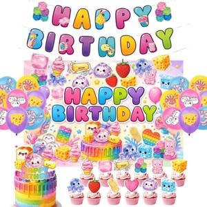 Kit de Decoración de <span class=keywords><strong>Cumpleaños</strong></span> con Temática de Comida, Telón de Fondo, Globos, Pancartas y Adornos para Pastel para una Fiesta Infantil Colorida - Product Image 1
