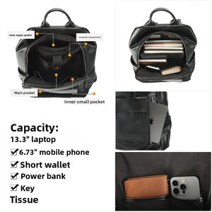 Mochila para Portátil de Cuero Genuino de Grano Completo DUJIANG, Correa de Hombro Curva, Asa Suave, Protección para Portátil, para Negocios y Ocio - Product Image 5