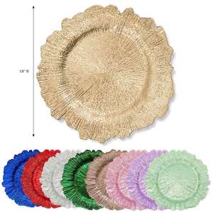 Bulk 13" Red Blue Green Charger <b>Plates</b> Unbreakable Acrylic Reef Texture <b>Decorative</b> <b>Plates</b> for Christmas Party Wedding Decor - Product Image 1