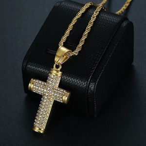 Titanium Steel <b>Cross</b> Pendant Necklace With Rhinestones Pave Setting Unisex Gift Jewelry - Product Image 2