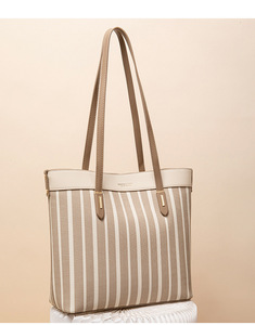 Large <b>Women's</b> Eco-Friendly Waterproof PU Leather Tote <b>Bag</b> Custom Logo Stripe Design Zipper Office Business Use Scarf Laptop - Product Image 3