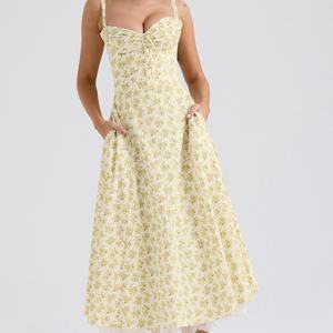 Vestido Halter Floral de Verano Francés de la Serie Temperament, con Opción de Personalización de Muestras, Estilo Viento Suave, Falda Larga Ajustada con Estampado Floral - Product Image 4