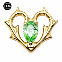 Gaby ASTM-F136 Titane Qualité implant 5A Zircon CZ vert à dos plat, Labret pour piercing de cartilage, pour enfants