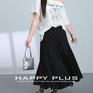 Falda Midi de Gasa con Estampado de Puntos y Cola de Pez, Cintura Elástica, Talla Grande, para Mujer, Modelo N8952, Color Negro - Product Image 5